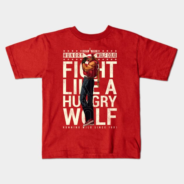 Hungry Wolf Dojo Gym Kids T-Shirt by RevLevel